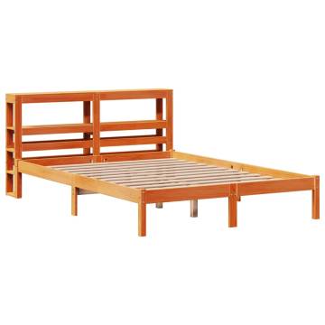 Solid Wood Bed Frame with Headboard - Wax Brown 140x200 cm