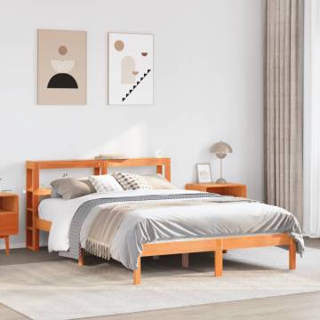 Solid Wood Bed Frame with Headboard - Wax Brown 140x200 cm