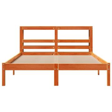 Solid Wood Bed Frame with Headboard - Wax Brown 140x200 cm