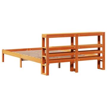 Solid Wood Bed Frame with Headboard - Wax Brown 140x200 cm