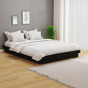 Black Solid Wood Bed Frame 135x190 cm Double - HipoMarket