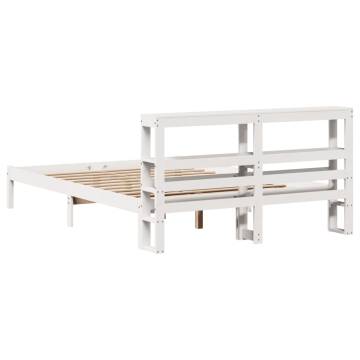 Stylish White Bed Frame with Headboard - 120x200 cm Solid Pine