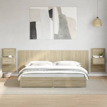 Stylish Sonoma Oak Bed Headboard with Cabinets - Hipomarket UK