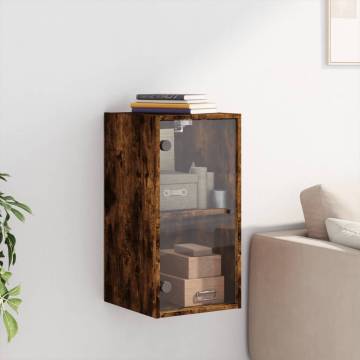 Elegant Wall Cabinet with Glass Doors - Smoked Oak 35x37x68.5cm