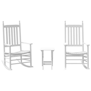 Rocking Chairs Set with Foldable Table - Durable White Poplar