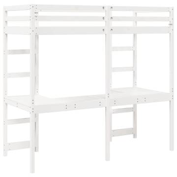 Loft Bed Frame with Desk - White Pine 90x200 cm | HipoMarket