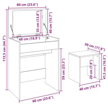 Stylish White Dressing Table & Stool | 60x40x113.5 cm