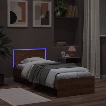 Brown Oak Bed Frame with LED Lights - Small Single 75x190 cm