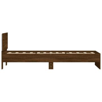 Brown Oak Bed Frame with LED Lights - Small Single 75x190 cm