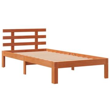 Solid Pine Bed Frame with Headboard - Wax Brown 90x190 cm