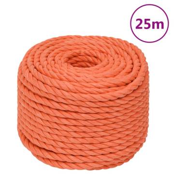 Durable 12mm Orange Polypropylene Work Rope - 25m Length