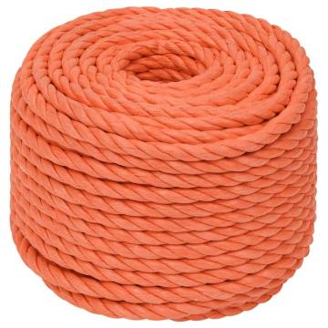 Durable 12mm Orange Polypropylene Work Rope - 25m Length