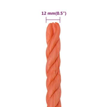 Durable 12mm Orange Polypropylene Work Rope - 25m Length