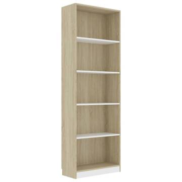 5-Tier Book Cabinet - White & Sonoma Oak | Hipomarket