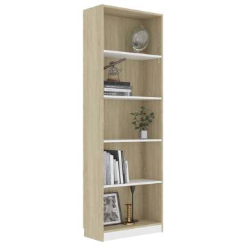 5-Tier Book Cabinet - White & Sonoma Oak | Hipomarket