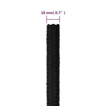 Boat Rope Full Black 18mm 50m - Durable Polypropylene