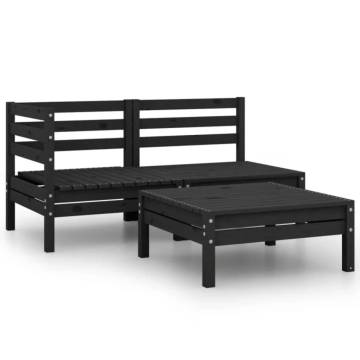 3 Piece Garden Lounge Set - Solid Pinewood in Black