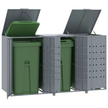 Wheelie Bin Storage for 3 Bins - Grey Steel 207x79x117 cm