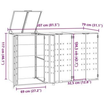 Wheelie Bin Storage for 3 Bins - Grey Steel 207x79x117 cm