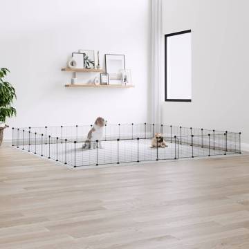 36-Panel Pet Cage with Door - Black Steel 35x35 cm