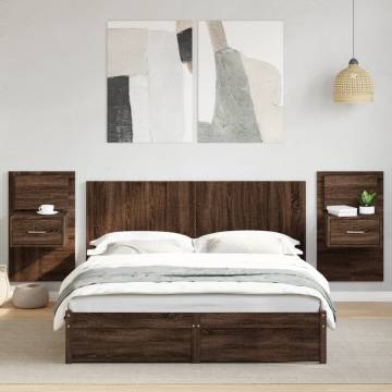 Stylish Brown Oak Bed Headboard with Cabinets - 160cm