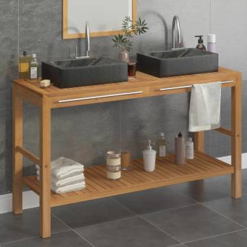 Stylish Bathroom Vanity Cabinet - Solid Teak & Black Marble