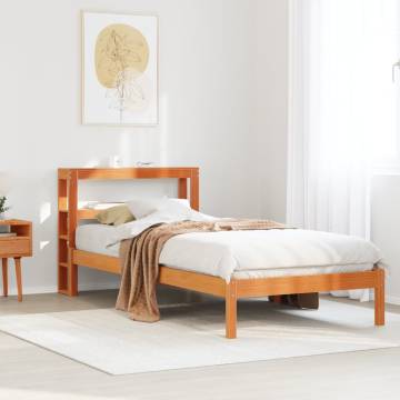 Solid Wood Pine Bed Frame with Headboard - Wax Brown 90x190 cm