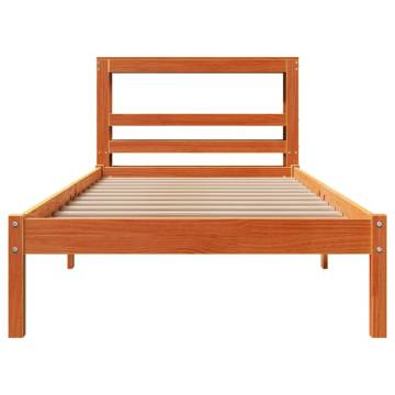 Solid Wood Pine Bed Frame with Headboard - Wax Brown 90x190 cm