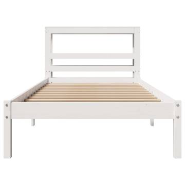 White Bed Frame with Headboard - 100x200 cm Solid Pine