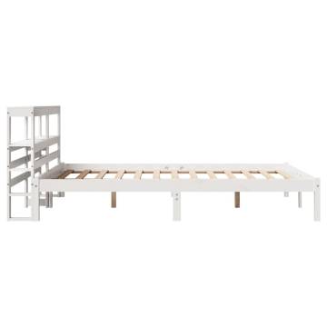 King Size White Bed Frame with Headboard - Solid Pine Wood