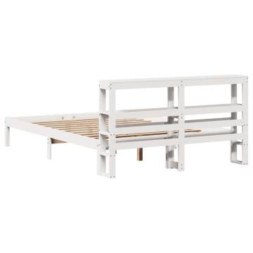 King Size White Bed Frame with Headboard - Solid Pine Wood