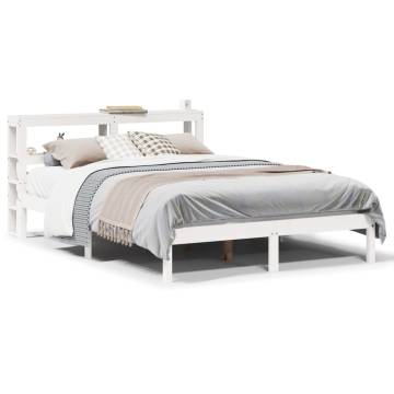 White Bed Frame with Headboard 160x200 cm - Solid Pine Wood