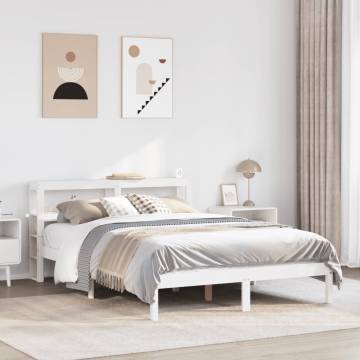 White Bed Frame with Headboard 160x200 cm - Solid Pine Wood