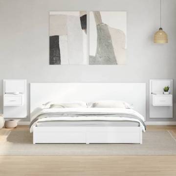 Stylish White Bed Headboard with Cabinets - 240 cm