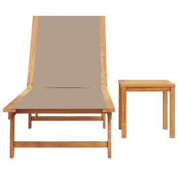 Comfortable Taupe Sun Lounger with Table - Solid Acacia Wood