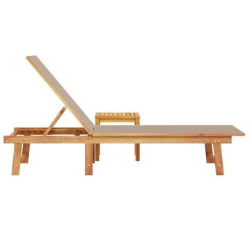 Comfortable Taupe Sun Lounger with Table - Solid Acacia Wood