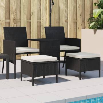 Garden Sofa 2-Seater with Table & Stools | Black Poly Rattan