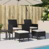 Garden Sofa 2-Seater with Table & Stools | Black Poly Rattan