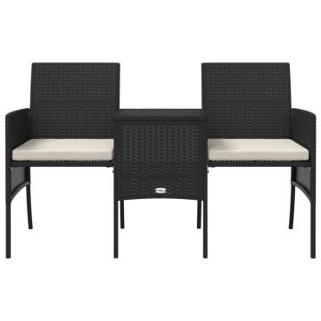 Garden Sofa 2-Seater with Table & Stools | Black Poly Rattan