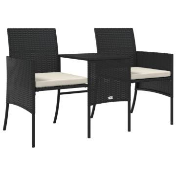 Garden Sofa 2-Seater with Table & Stools | Black Poly Rattan