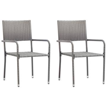 Stackable Grey Poly Rattan Garden Dining Chairs - 2 pcs