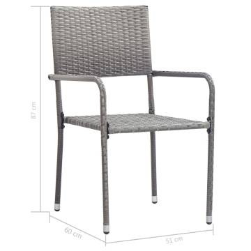 Stackable Grey Poly Rattan Garden Dining Chairs - 2 pcs