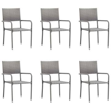 6 pcs Stackable Grey Poly Rattan Garden Dining Chairs