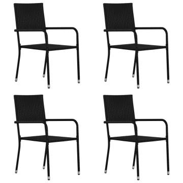 Stackable Black Poly Rattan Garden Dining Chairs - 4 pcs