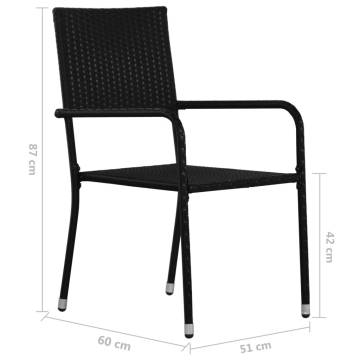 Stackable Black Poly Rattan Garden Dining Chairs - 4 pcs