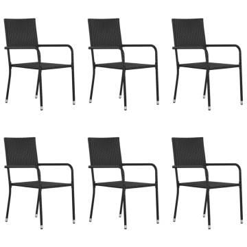 6 pcs Stackable Poly Rattan Garden Dining Chairs - Black