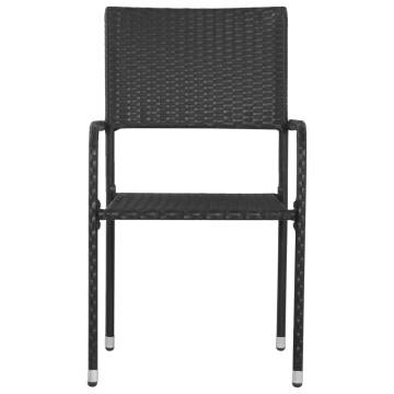 6 pcs Stackable Poly Rattan Garden Dining Chairs - Black