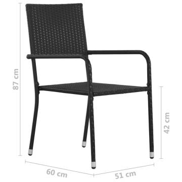 6 pcs Stackable Poly Rattan Garden Dining Chairs - Black