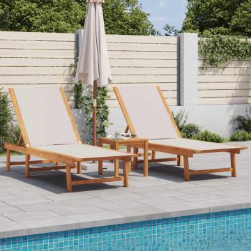 Sun Loungers 2 pcs with Table - Acacia & Textilene Grey