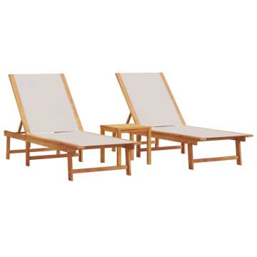 Sun Loungers 2 pcs with Table - Acacia & Textilene Grey